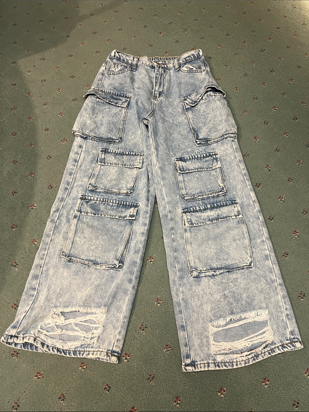 SHEIN Light Blue Denim Jeans with Golden Stitching